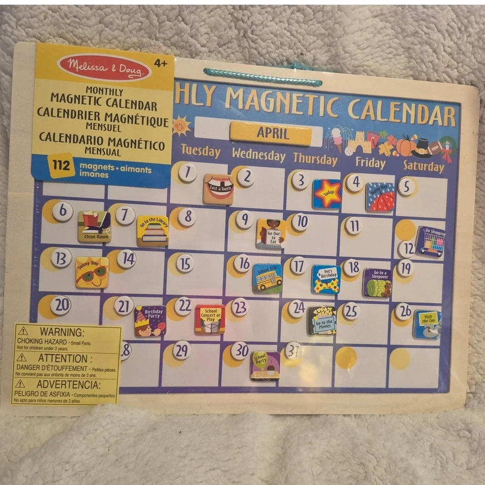 Melissa & Doug Monthly Magnetic Calendar Wooden Educational Toy Blue 112 Magnets